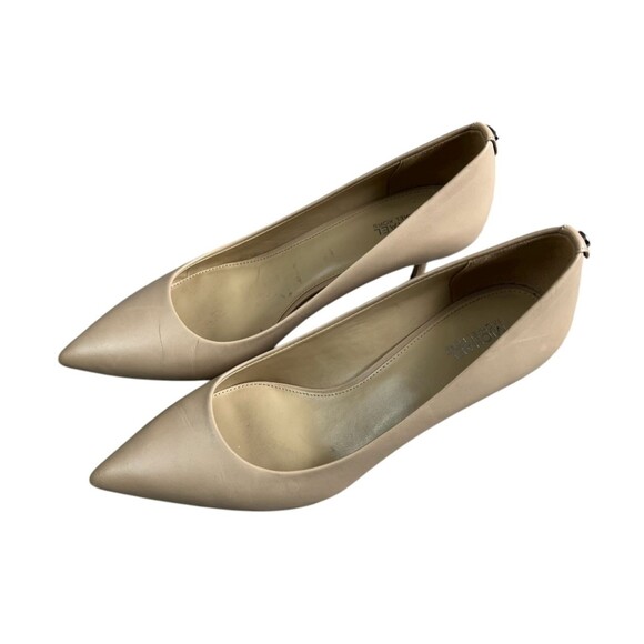 Michael Kors Neutral Beige Leather Pointed Kitten Heel Pumps Size 8 Party Office - Picture 15 of 16